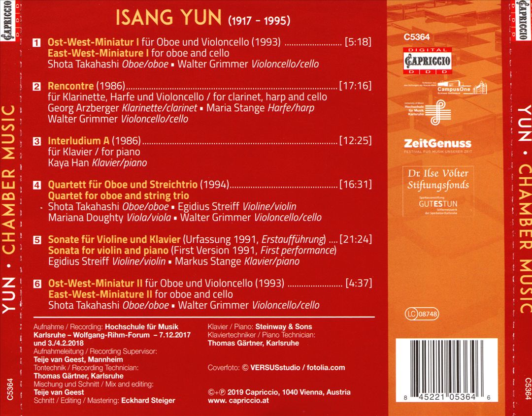 Isang Yun: Chamber Music [2019] cover art