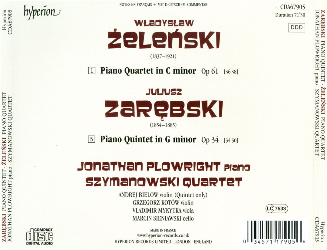Zelenski: Piano Quintet; Zarebski: Piano Quartet cover art