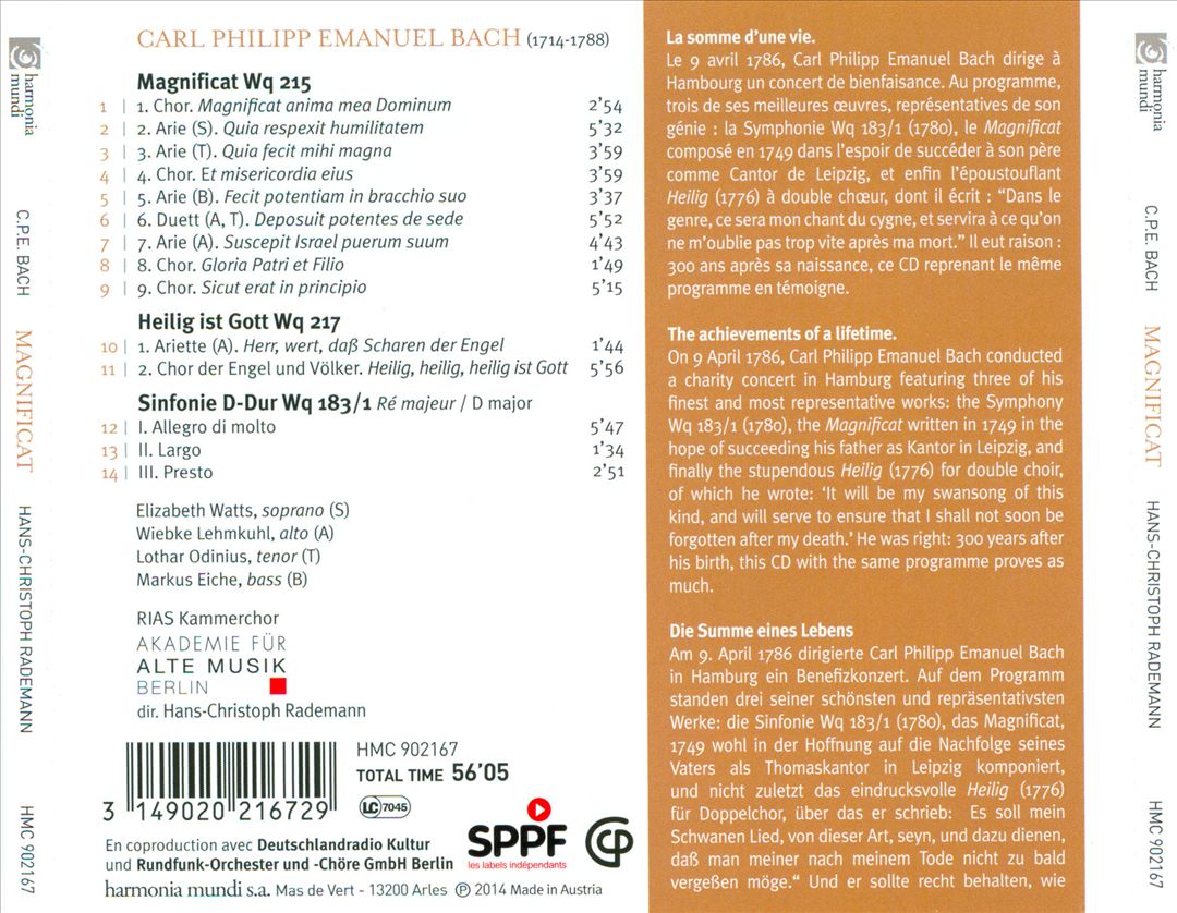 Carl Philipp Emanuel Bach: Magnificat; Motet "Heilig ist Gott" cover art