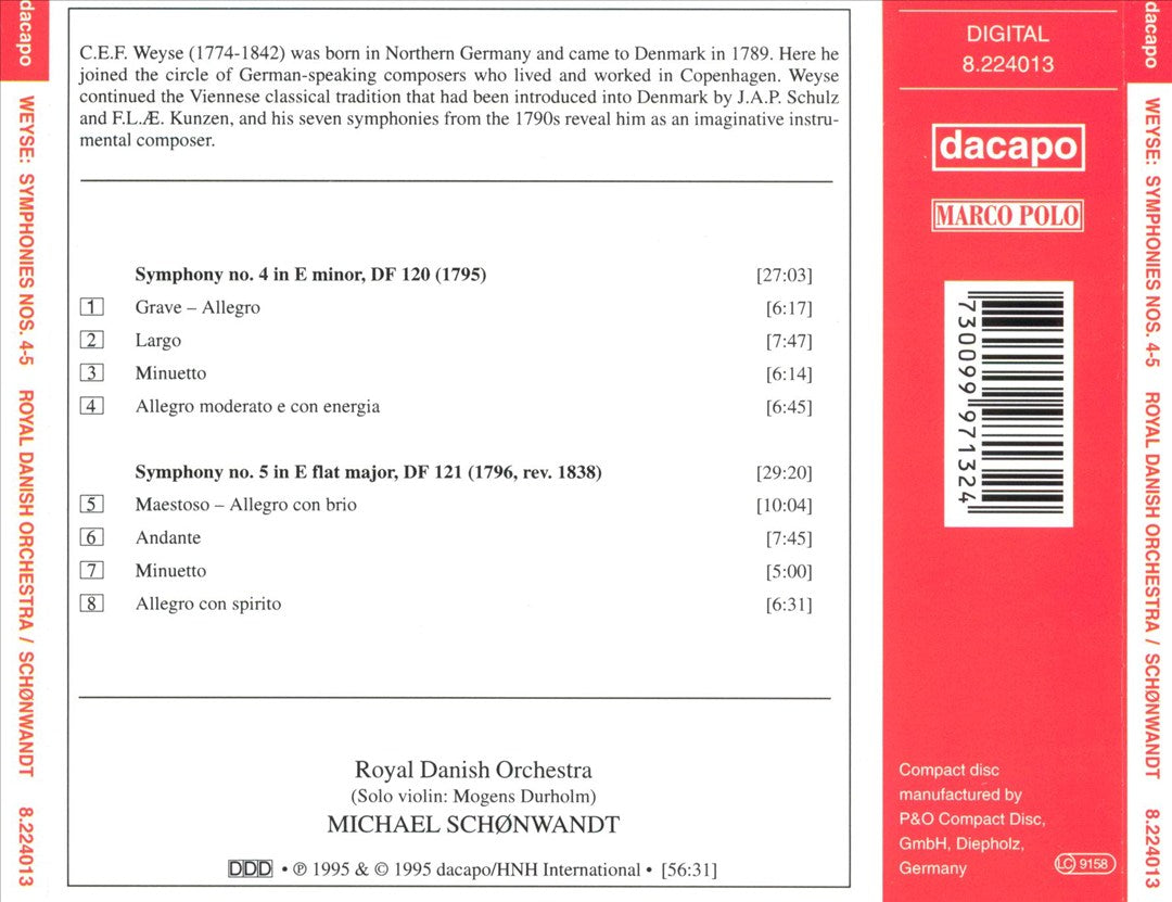 C.E.F. Weyse: Symphonies Nos. 4 & 5 cover art