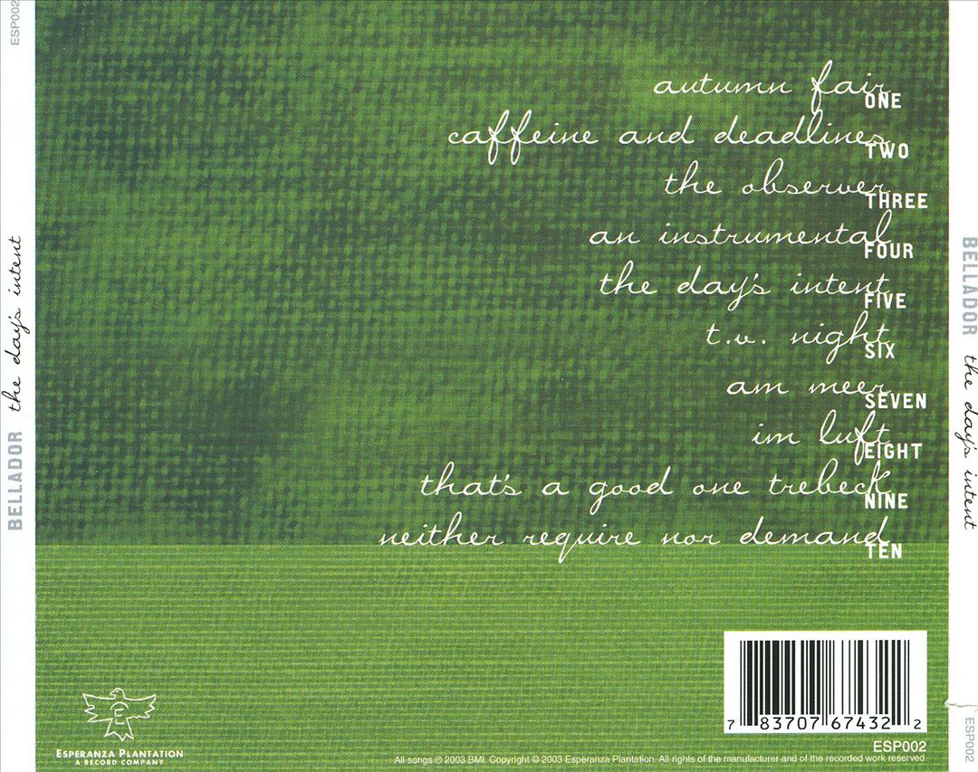Day's Intent cover art