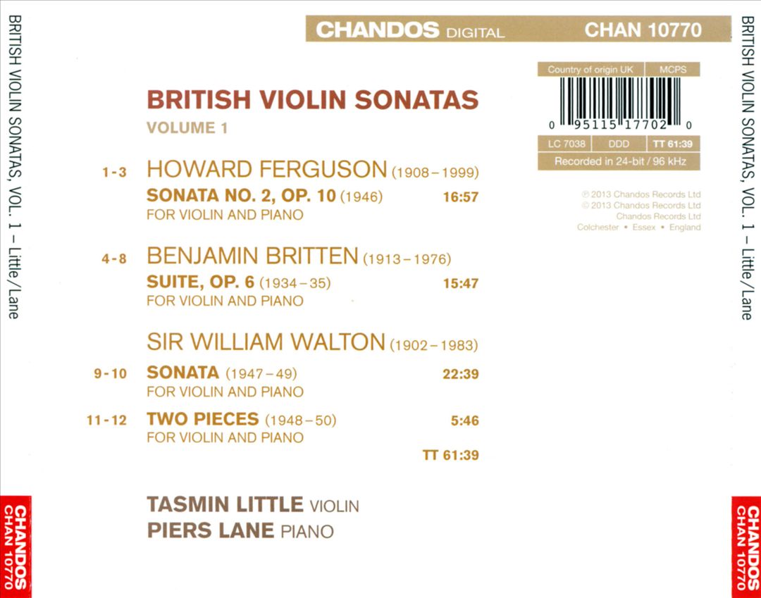 British Violin Sonatas, Vol. 1: Walton, Ferguson, Britten cover art