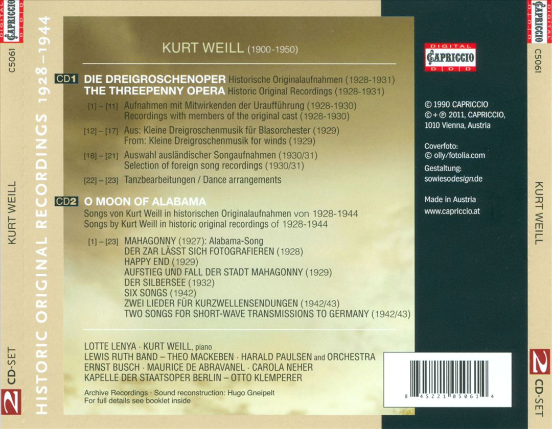 Kurt Weill: Die Dreigroschenoper; Songs cover art