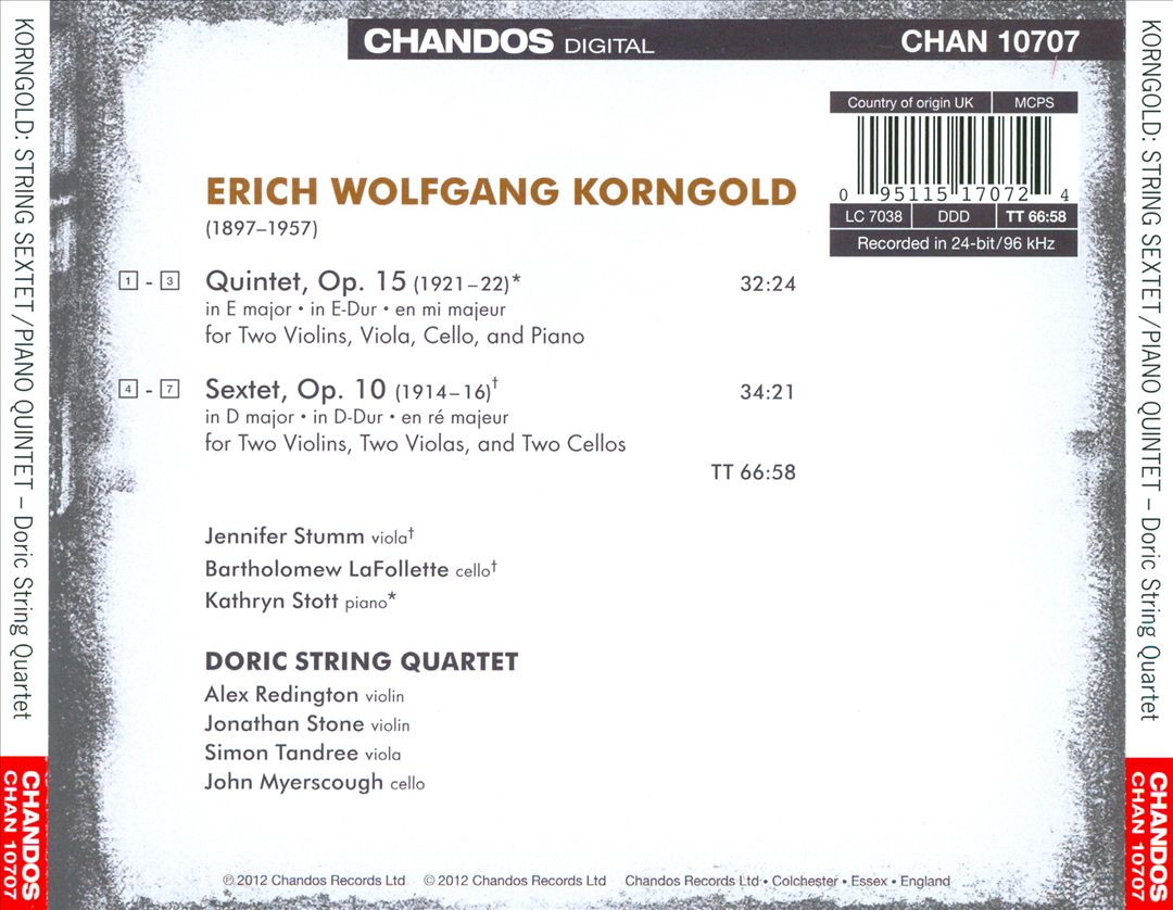 Erich Wolfgang Korngold: String Sextet; Piano Quintet cover art