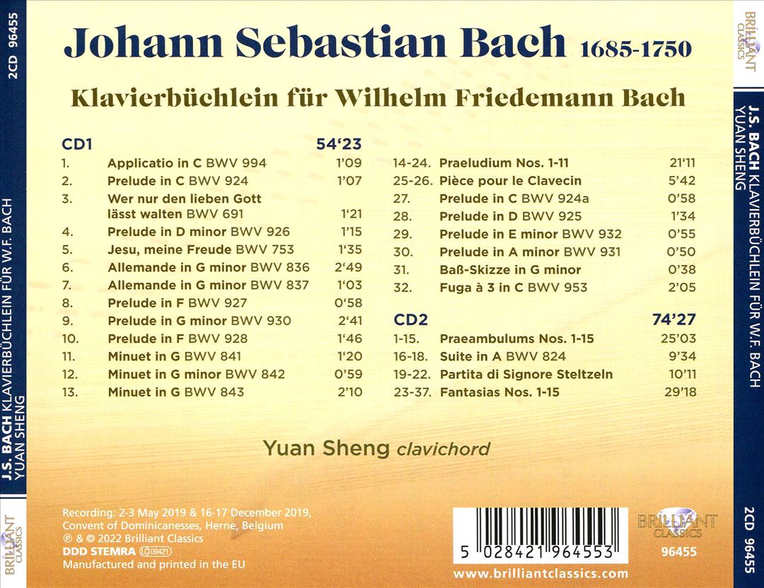 J.S. Bach: Klavierbüchlein für Wilhelm Friedemann Bach cover art