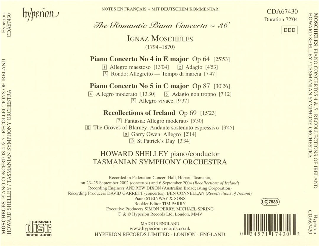 Romantic Piano Concerto, Vol. 36: Moscheles: Piano Concertos Nos. 4 & 5; Recollections of Ireland cover art
