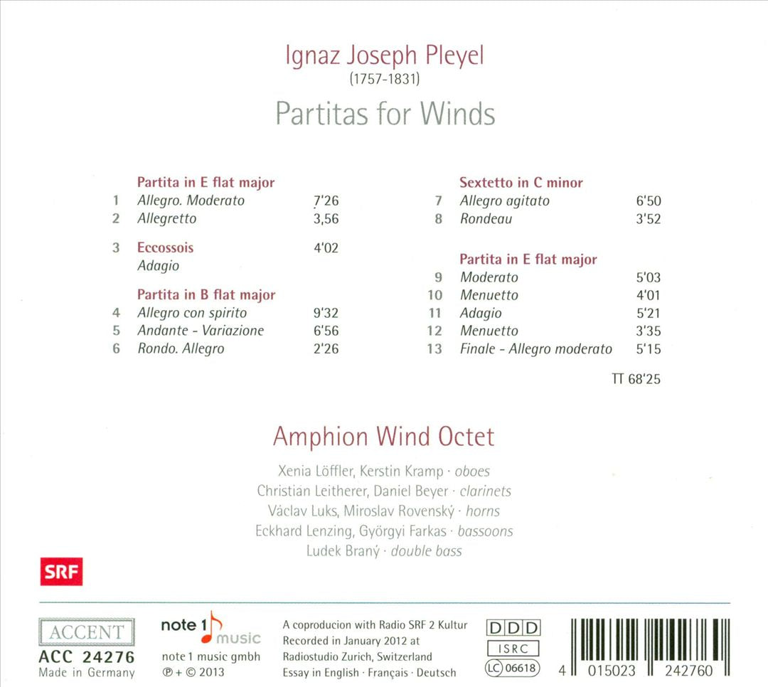 Ignaz Joseph Pleyel: Partitas for Winds cover art
