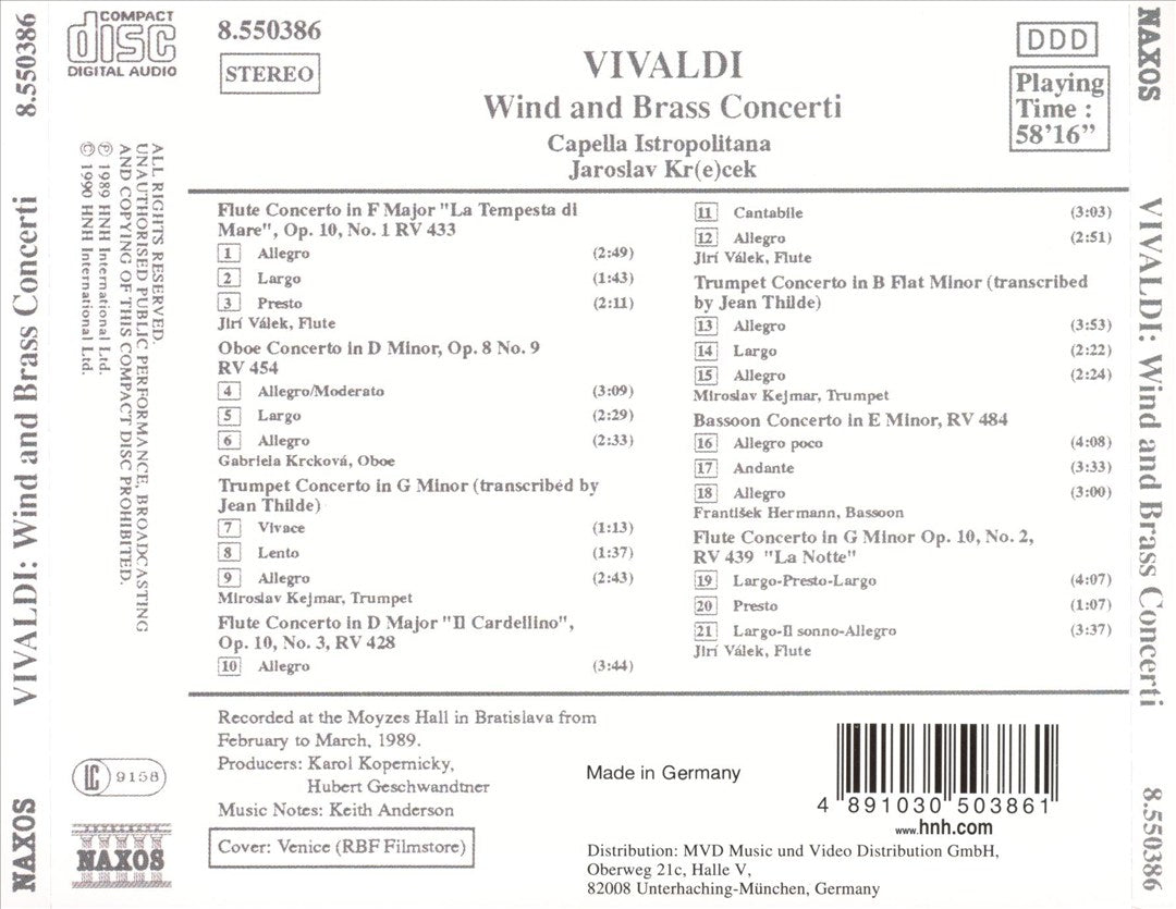 Vivaldi: Wind and Brass Concerti cover art