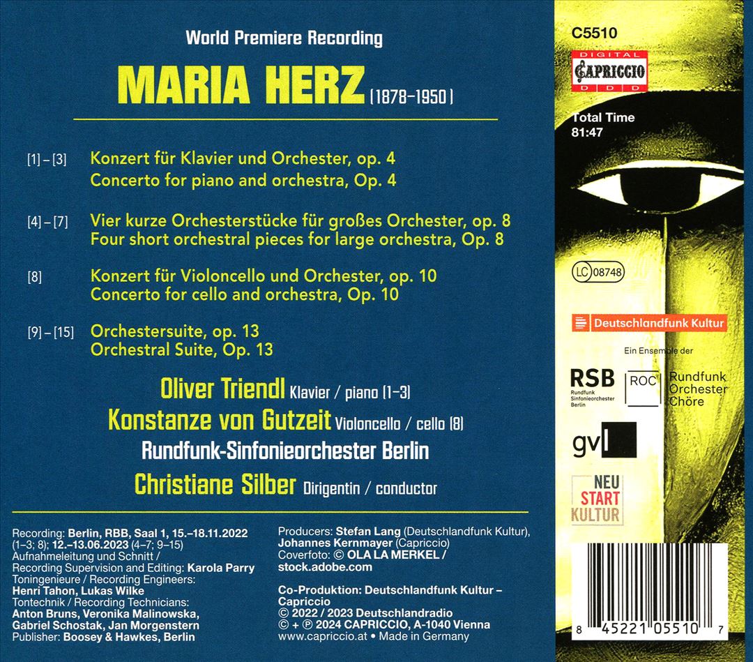 Maria Herz: Piano Concerto; Cello Concerto; Orchestral Works cover art