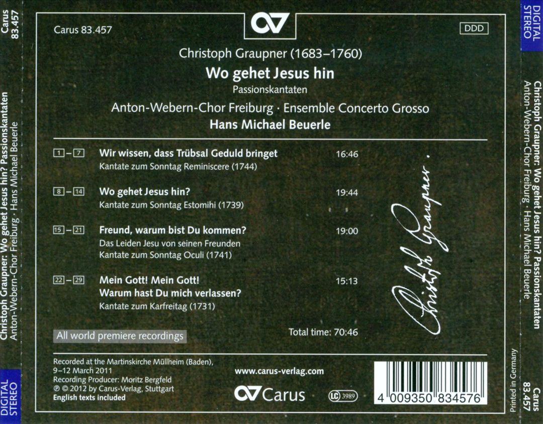 Christoph Graupner: Wo gehet Jesus hin cover art
