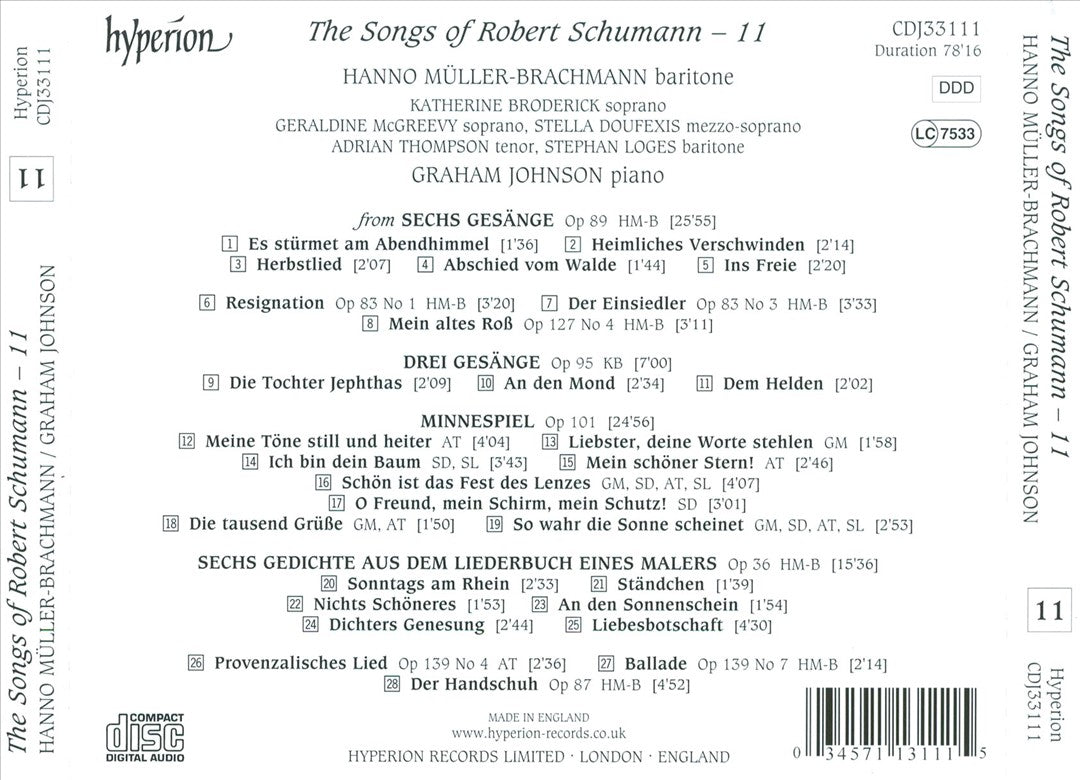 Songs of Robert Schumann, Vol. 11 cover art