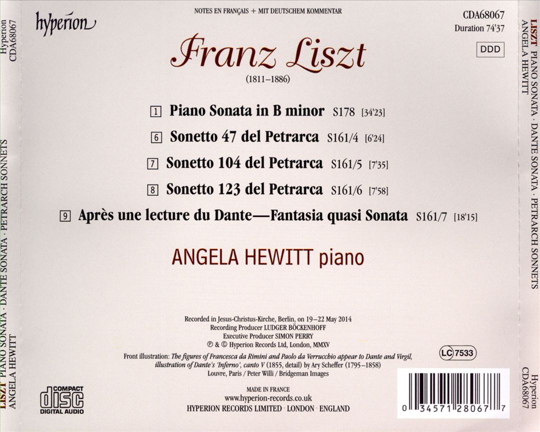 Liszt: Piano Sonata; Dante Sonata; Petrarch Sonnets cover art