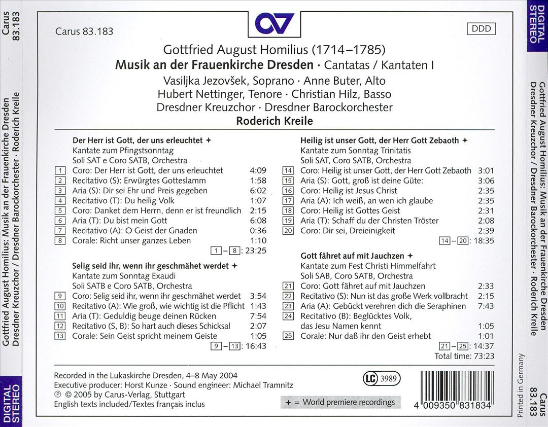 Gottfried August Homilius: Musik an der Dresdner Frauenkirche - Cantatas 1 cover art