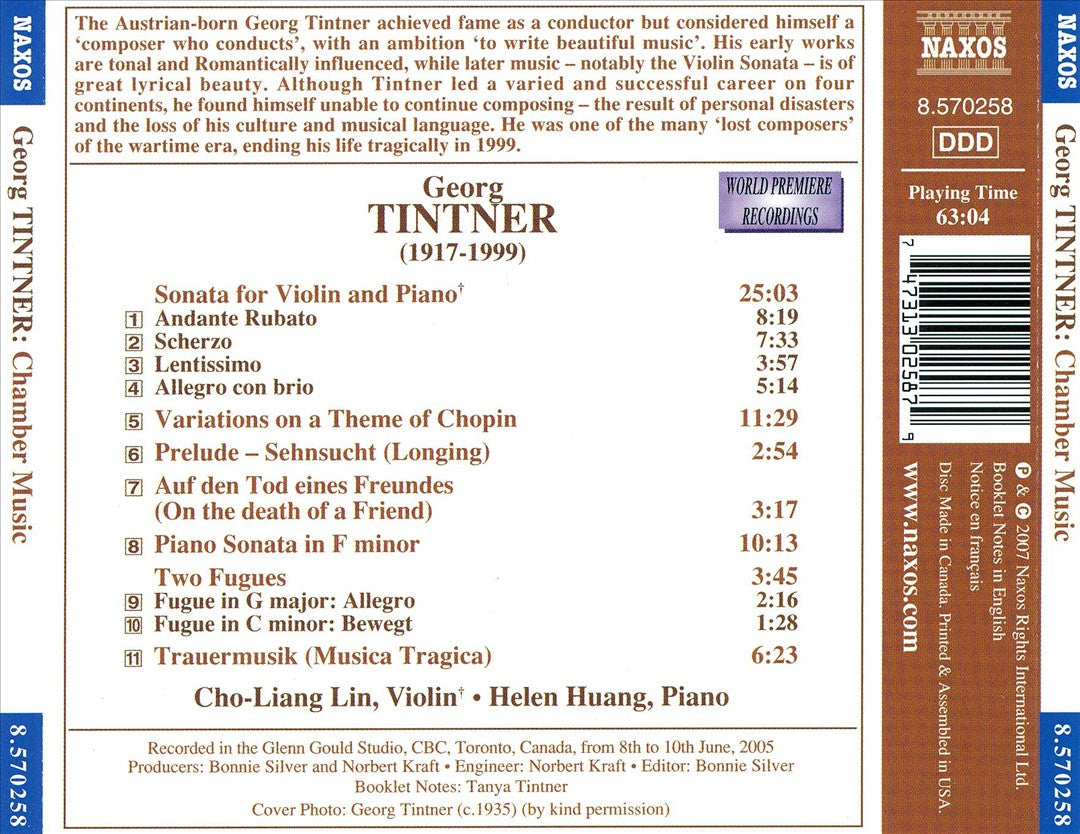 Georg Tintner: Violin Sonatas; Chopin Variations cover art