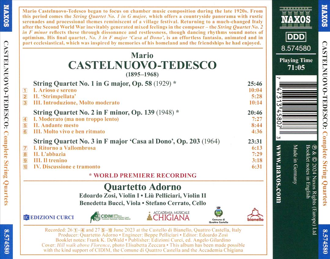 Castelnuovo-Tedesco: Complete String Quartets cover art