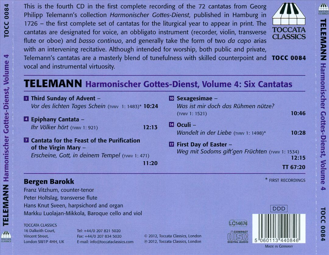Telemann: Harmonischer Gottes-Dienst, Vol. 4 cover art