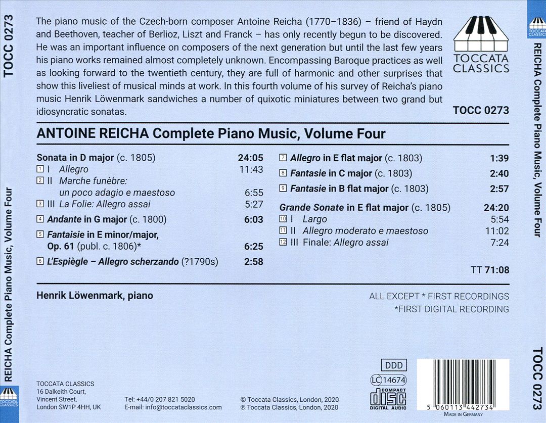 Antoine Reicha: Complete Piano Music, Vol. 4 cover art