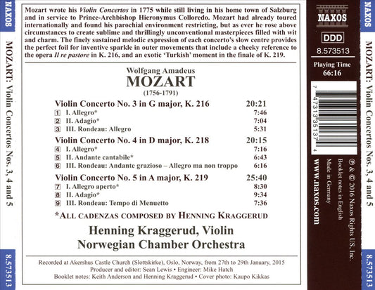 Mozart: Violin Concertos Nos. 3, 4 and 5 cover art