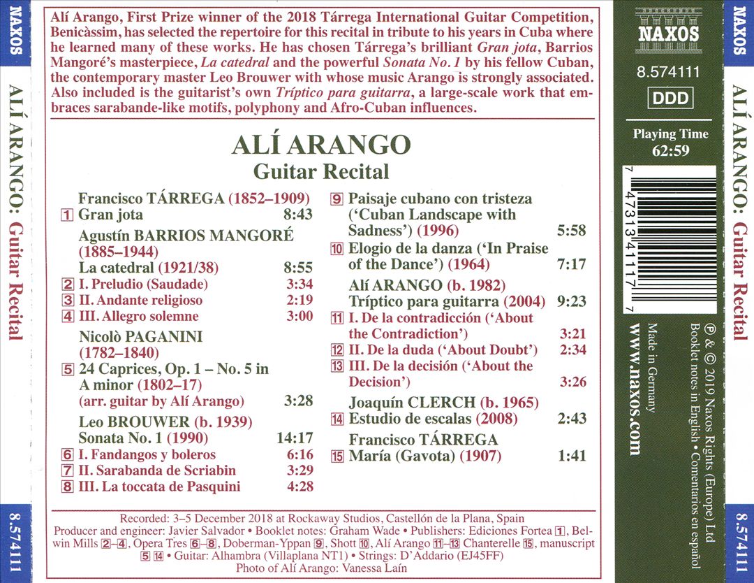 Alí Arango: First Prize 2018 Tárrega International Guitar Compeition cover art