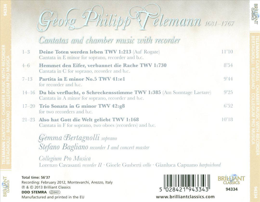 Telemann: Cantatas and Chamber Music with Recorder cover art