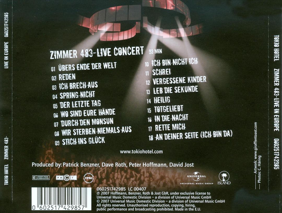 Zimmer 483: Live In Europe cover art