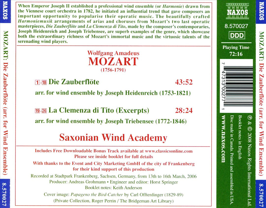 Wind Ensemble Arrangements of Mozart's Die Zauberflöte and La Clemenza di Tito cover art