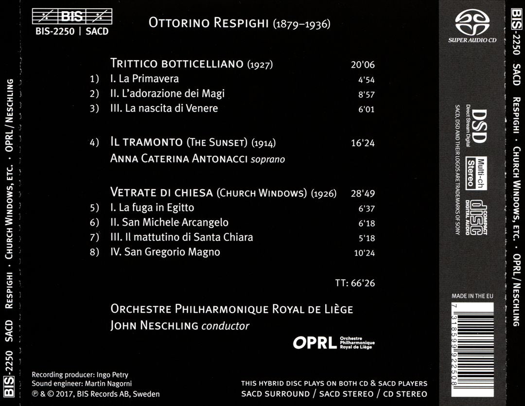 Respighi: Vetrate di Chiesa; Il Tramonto; Trittico botticelliano cover art