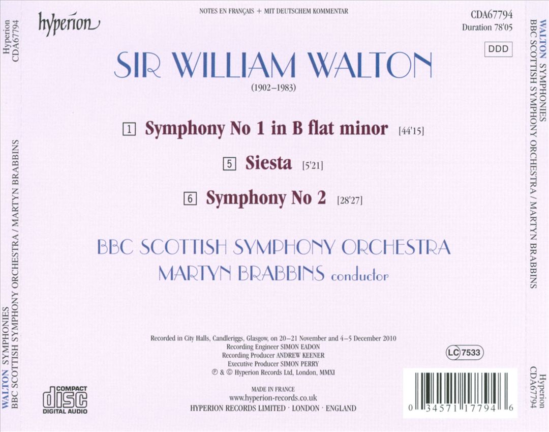 Walton: Symphonies Nos. 1 & 2 cover art