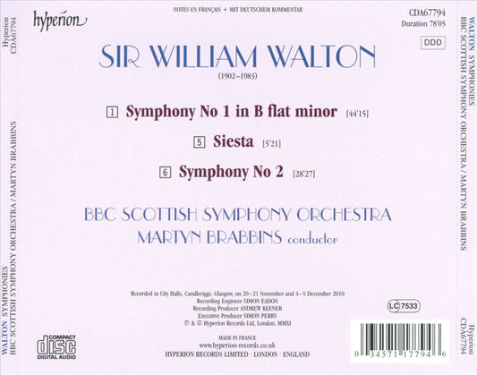 Walton: Symphonies Nos. 1 & 2 cover art