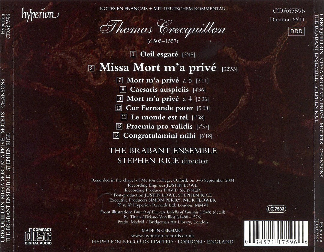 Thomas Crecquillon: Mort m'a privé cover art