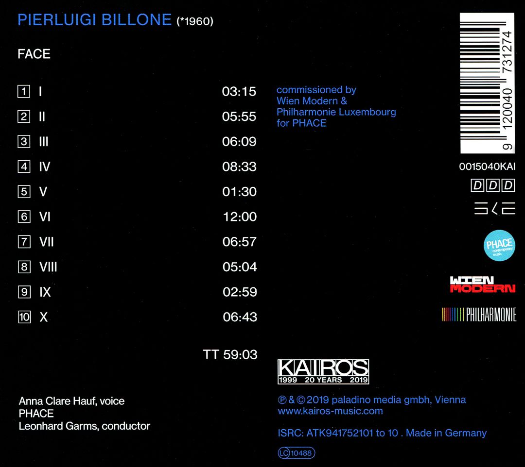 Pierluigi Billone: Face cover art