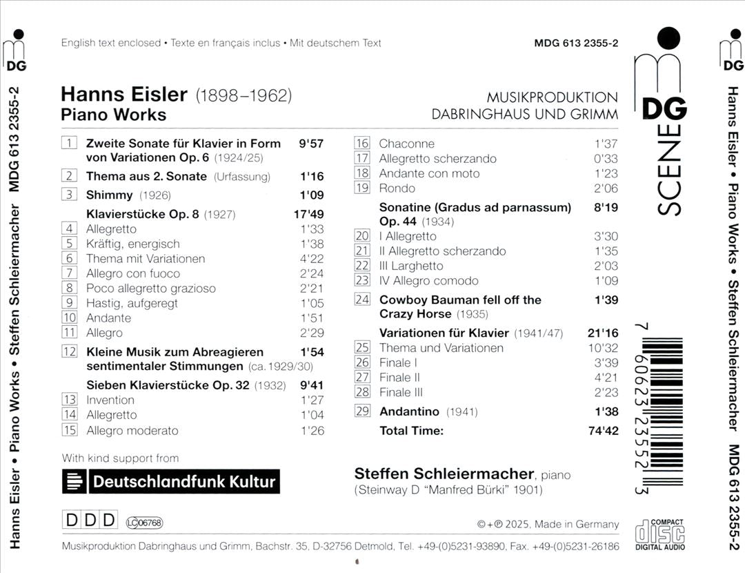 Hanns Eisler: Music for Piano cover art