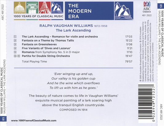 1000 Years of Classical Music, Vol. 85: The Modern Era - Vaughn Willaims: The Lark Ascending cover art