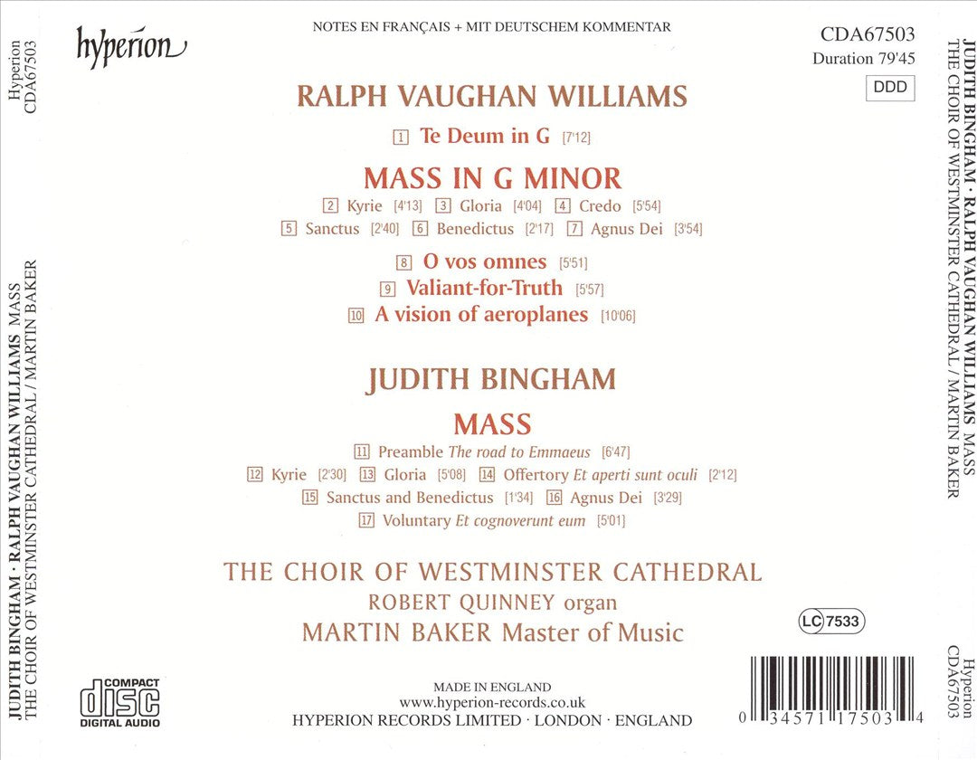 Vaughan Williams: Mass in G minor; Judith Bingham: Mass cover art