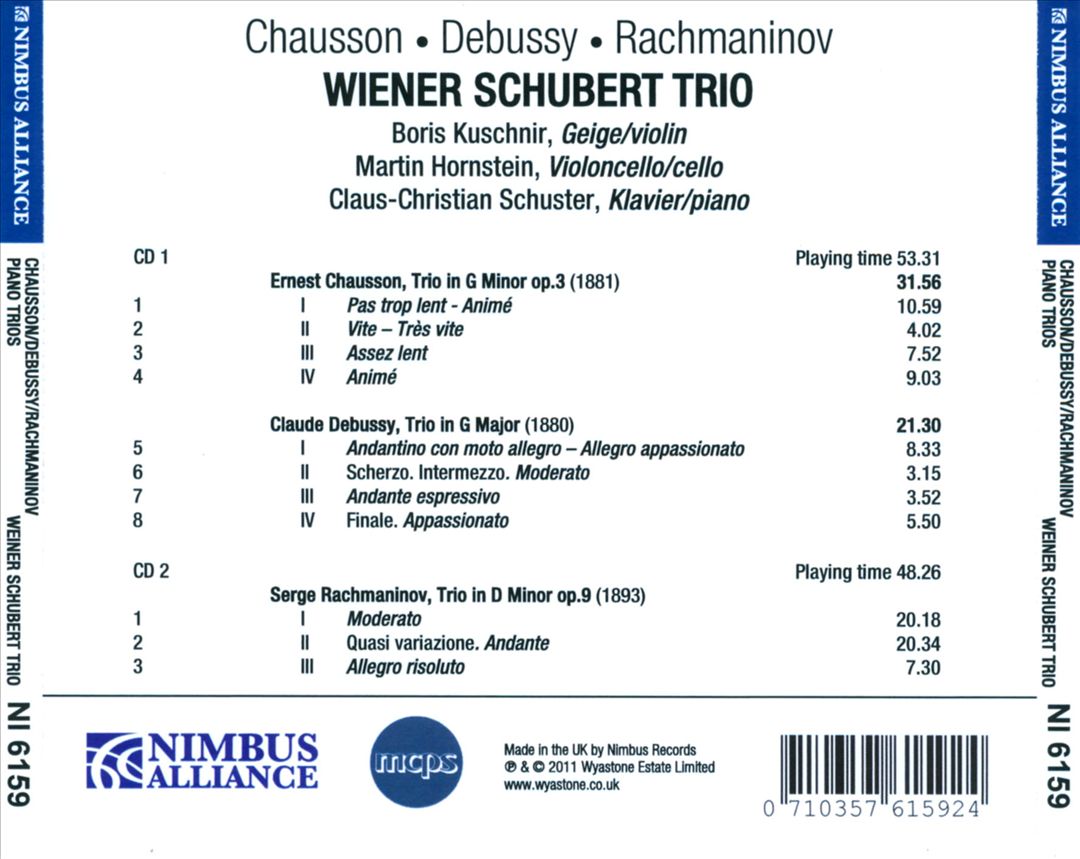 Wiener Schubert Trio Performs Chausson, Debussy &  Rachmaninov cover art
