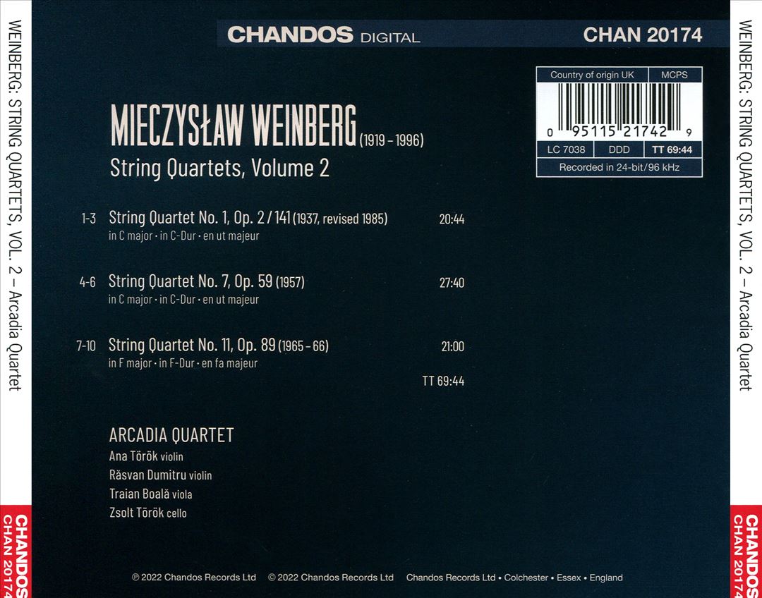 Weinberg, Vol. 2: String Quartets Nos. 1, 7, and 11 cover art