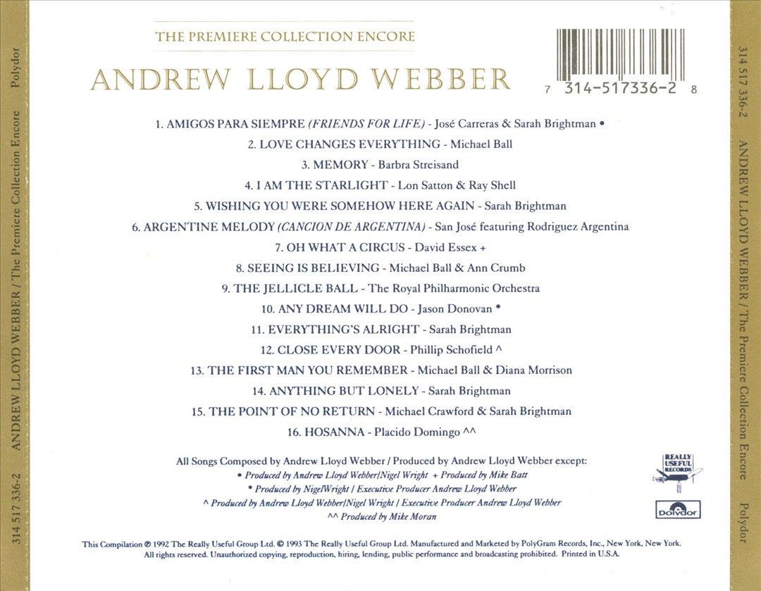Andrew Lloyd Webber: The Premier Collection Encore cover art
