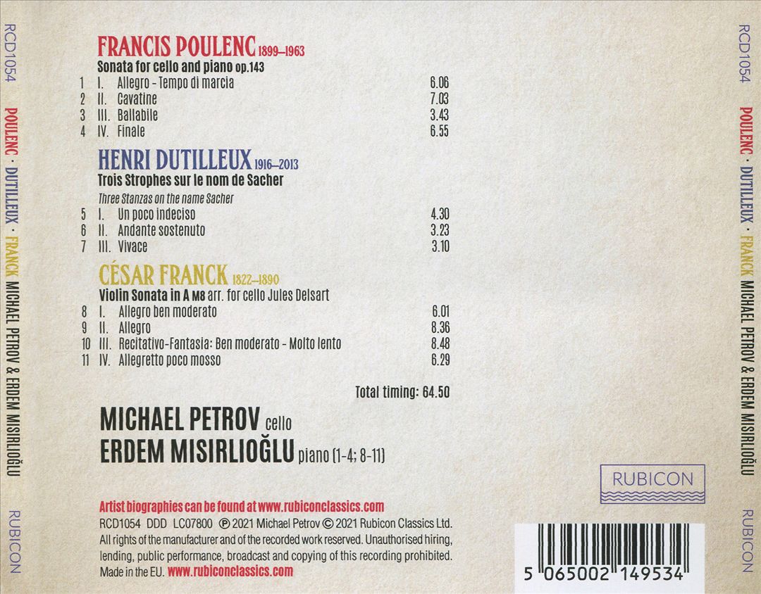 Poulenc, Franck: Cello Sonatas; Dutilleux: Trois Strophes cover art