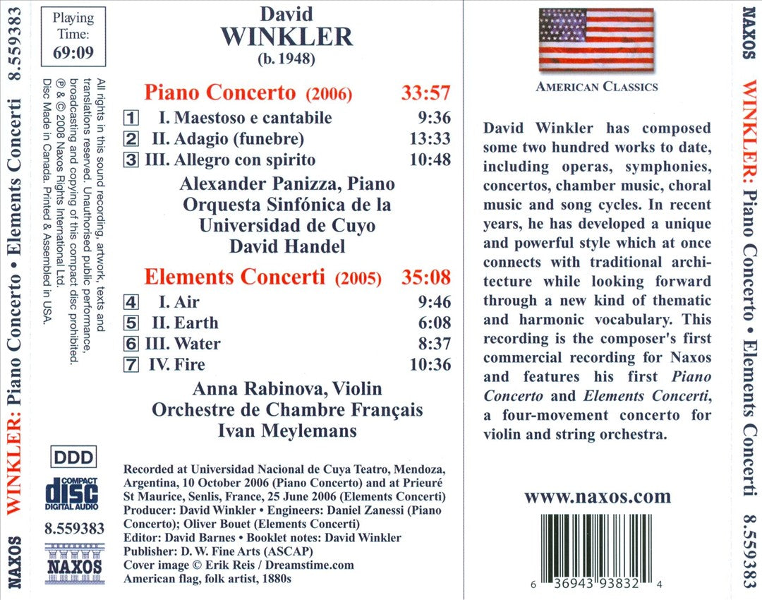 David Winkler: Piano Concerto; Elements Concerti cover art