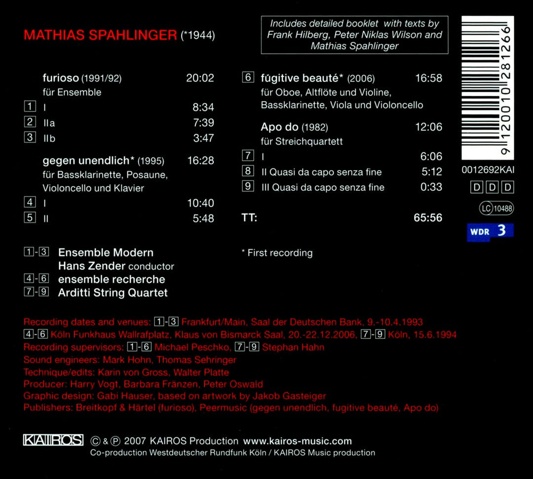 Mathias Spahlinger: Furioso; Gegen unendlich; Fugitive beauté; Apo do cover art