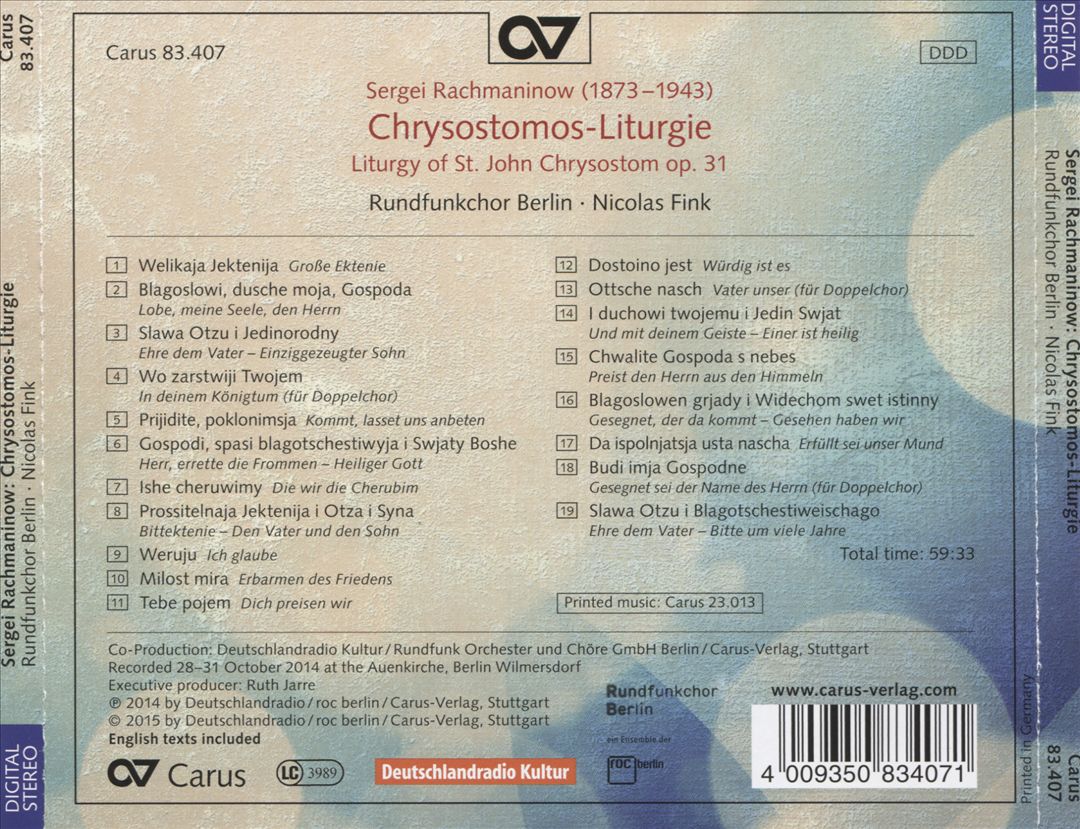 Sergei Rachmaninow: Chrysostomos-Liturgie cover art