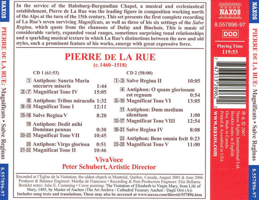 Pierre de La Rue: The Complete Magnificats; Three Salve Reginas cover art