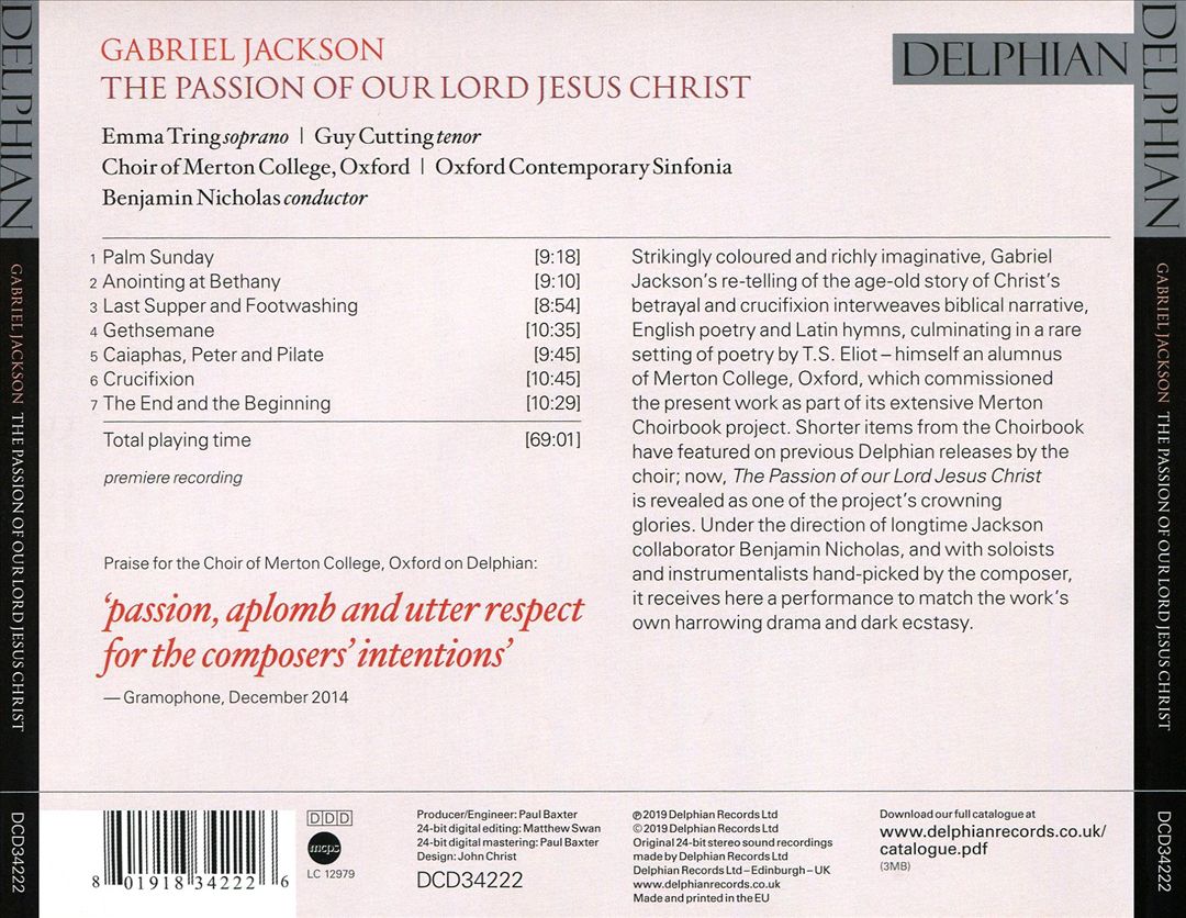 Gabriel Jackson: The Passion of Our Lord Jesus Christ cover art