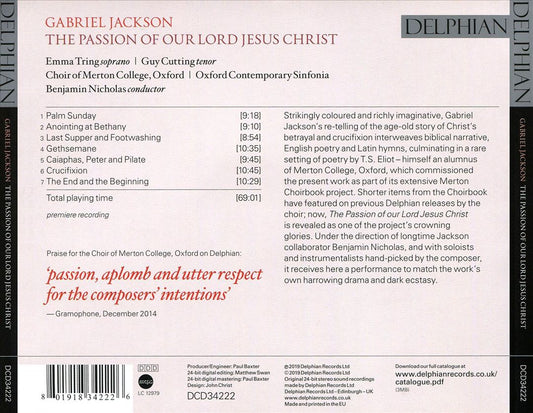 Gabriel Jackson: The Passion of Our Lord Jesus Christ cover art