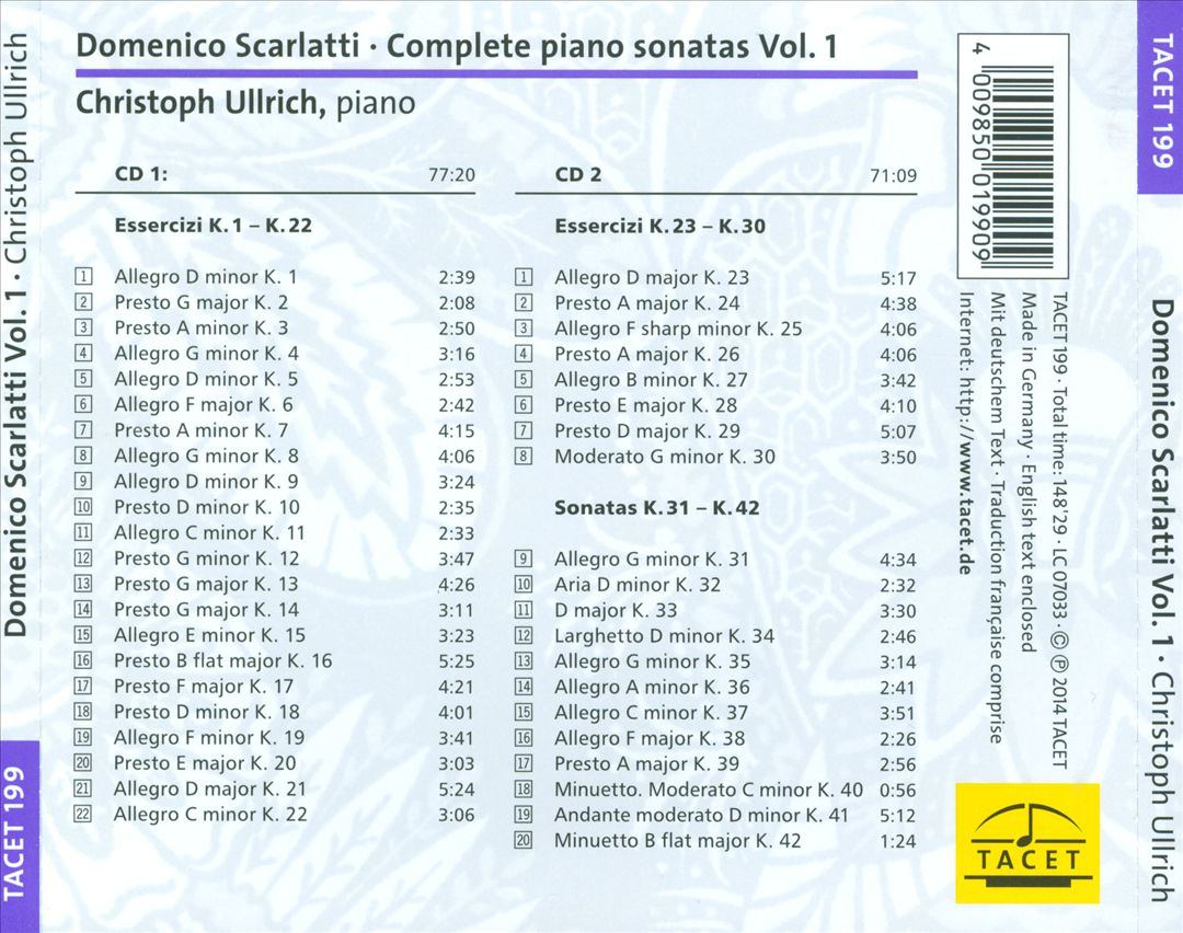 Domenico Scarlatti: Complete Piano Sonatas, Vol. 1 cover art
