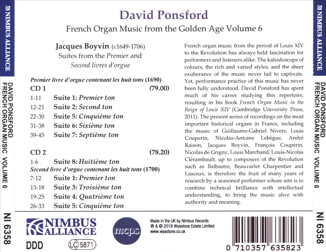 Jacques Boyvin: Suites from the Premier and Second livres d'orgue cover art