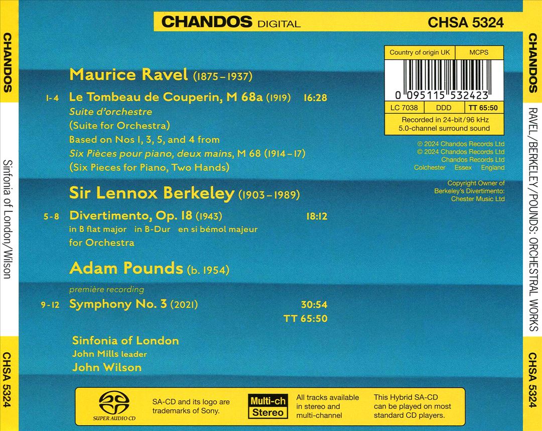 Maurice Ravel: Le Tombeau de Couperin; Lennox Berkeley: Divertimento; Adam Pounds: Symphony No. 3 cover art