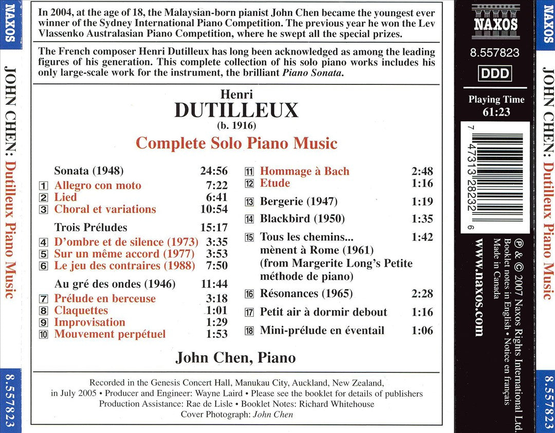 Henri Dutilleux: Complete Solo Piano Music cover art