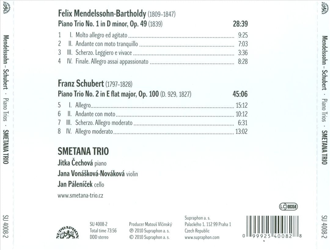 Mendelssohn: Piano Trio No. 1; Schubert: Piano Trio No. 2 cover art