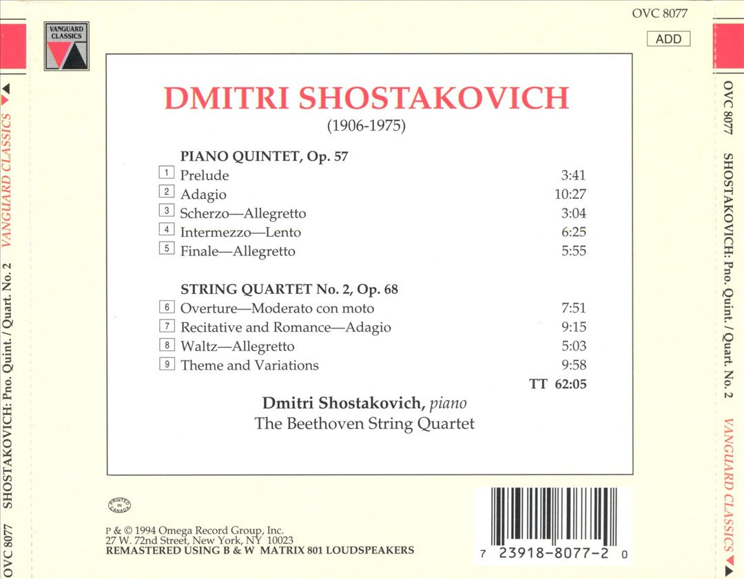Dmitri Shostakovich: Piano Quintet; String Quartet No. 2 cover art